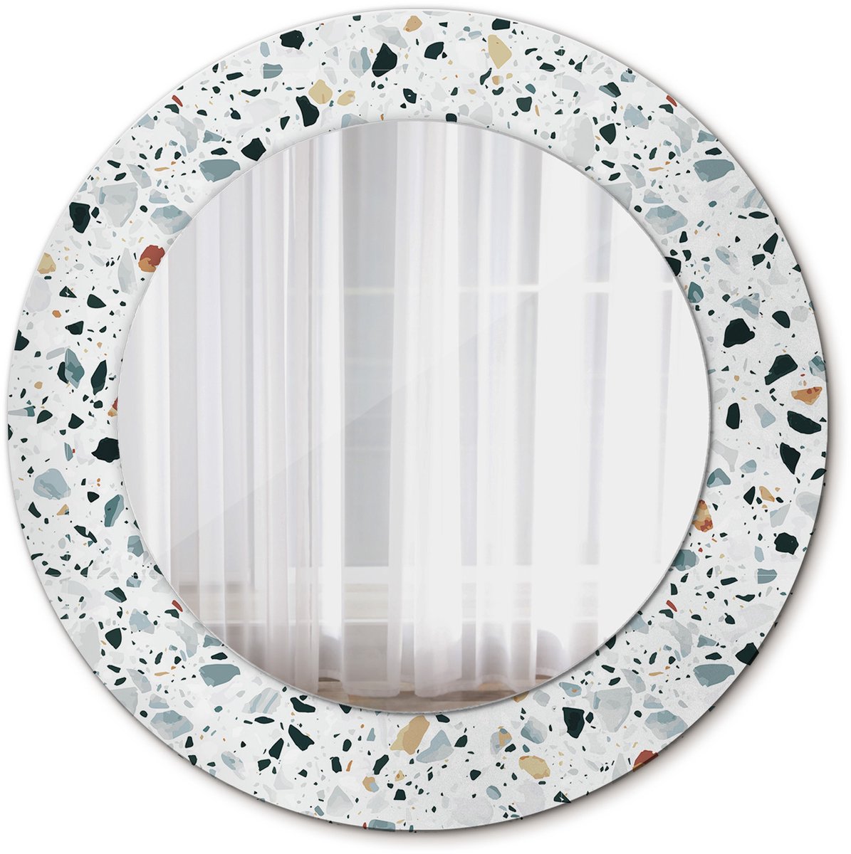 Tulup Spiegel - Ronde Spiegel - Spiegel op gehard Glas - Natuursteen - Diameter: 50 cm - Witte - Inloopkastspiegel – Badkamerspiegel - Toiletspiegel - Spiegel met patroon - Eigеntijds Spiegel - Premium Spiegel - Montageset