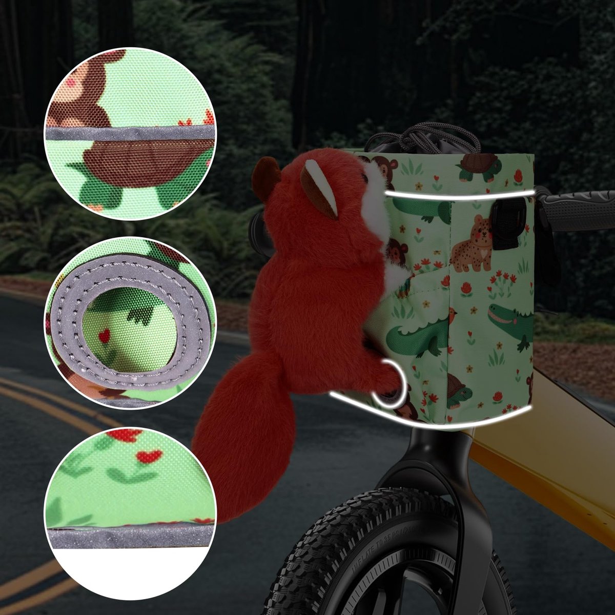 Ibenzoa® Fietsmand voor kinderen met afneembaar knuffeldier en waterdichte fietstas