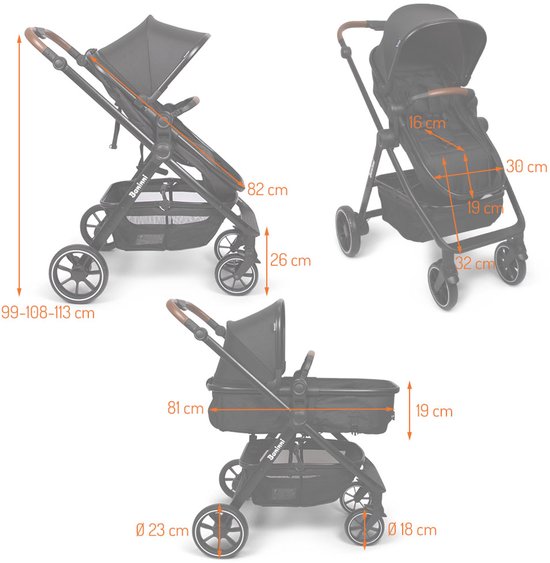 Baninni 3-in-1 Multi Standen Kinderwagen met Autostoel Adria Grijs van Baninni — afbeelding 2