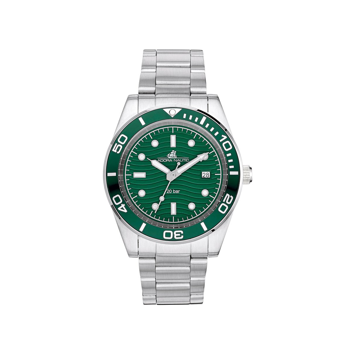 Edelstahl herenhorloge Adora Nautic AN2345 - Datumfunctie - 20 bar waterdicht - Quarzuurwerk - Mineraalglas - RVS band met vouwsluiting