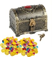 Schatkist Met Gouden Munten Set - Schatkist Met Gouden Speelgoedmunten Piraten - Piraten Munten - Schatkistje - Schatkistje Voor Kids - Met Slot - Piratenkist - Piratenschatkist - Piraten Speelgoed Geld Munten Goud
