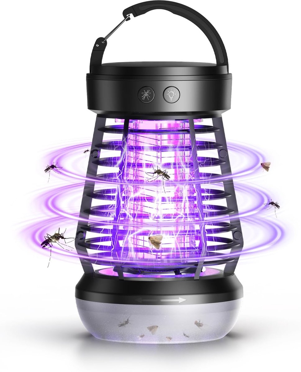 Muggenlamp - Vliegenlamp - Geen aansluiting op de voeding nodig- Tegen muggen, vliegen en fruitvliegjes -16 uur kampeerlamp met SOS-8 modi aanpassing-Met bescherming tegen elektrische schokken-modus -Met muggenbewaardoos-Met CE/ROHS/EMC-certificering