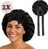 Beyeza Luxe Bonnet Satijn Verstelbaar - 2 Stuks - Satijnen Slaapmuts - Haarnetjes - Haarverzorging - Elastisch - Krullend Haar Producten