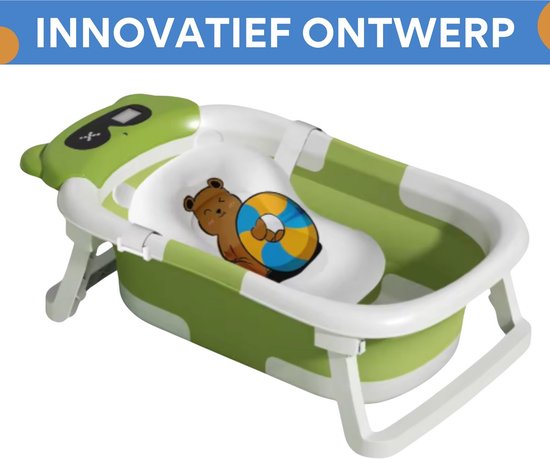Babybadje Vortex - Groen - Temperatuurweergave - Baby bad met standaard - Zitbad - Kinderbad - Opvouwbaar — afbeelding 2