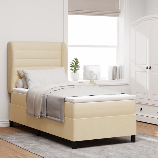 vidaXL - Boxspring - bed - met - matras - met - hoofdeinde - Crème - 90 - x - 190 - cm - Stof