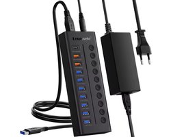 Lemorele TC120 – 10-in-1 USB-C Hub Multiport Adapter – USB 3.0 Hub – 7 Datapoorten – 3 Oplaadpoorten – 45W PD – 72W Voeding