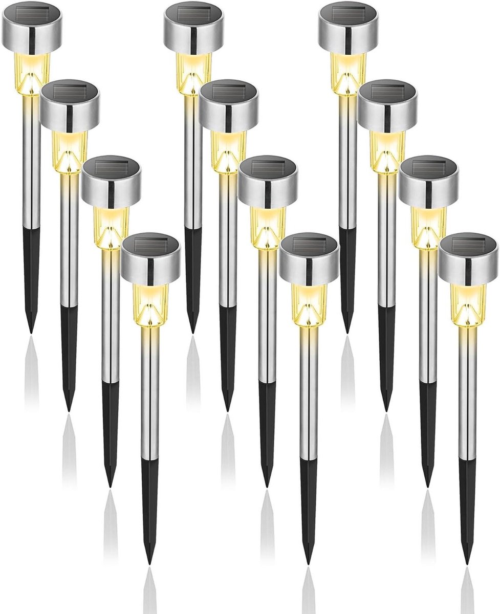 12 stuks warm witte waterdichte LED solar lampen voor buiten terras gazon tuin erf paden.