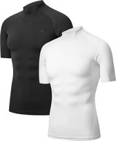 DANISH ENDURANCE Korte Mouw Compressie Top Heren - Onderlaag Shirt - Ademend Mesh - 2-Pack - Zwart/Wit - Maat L