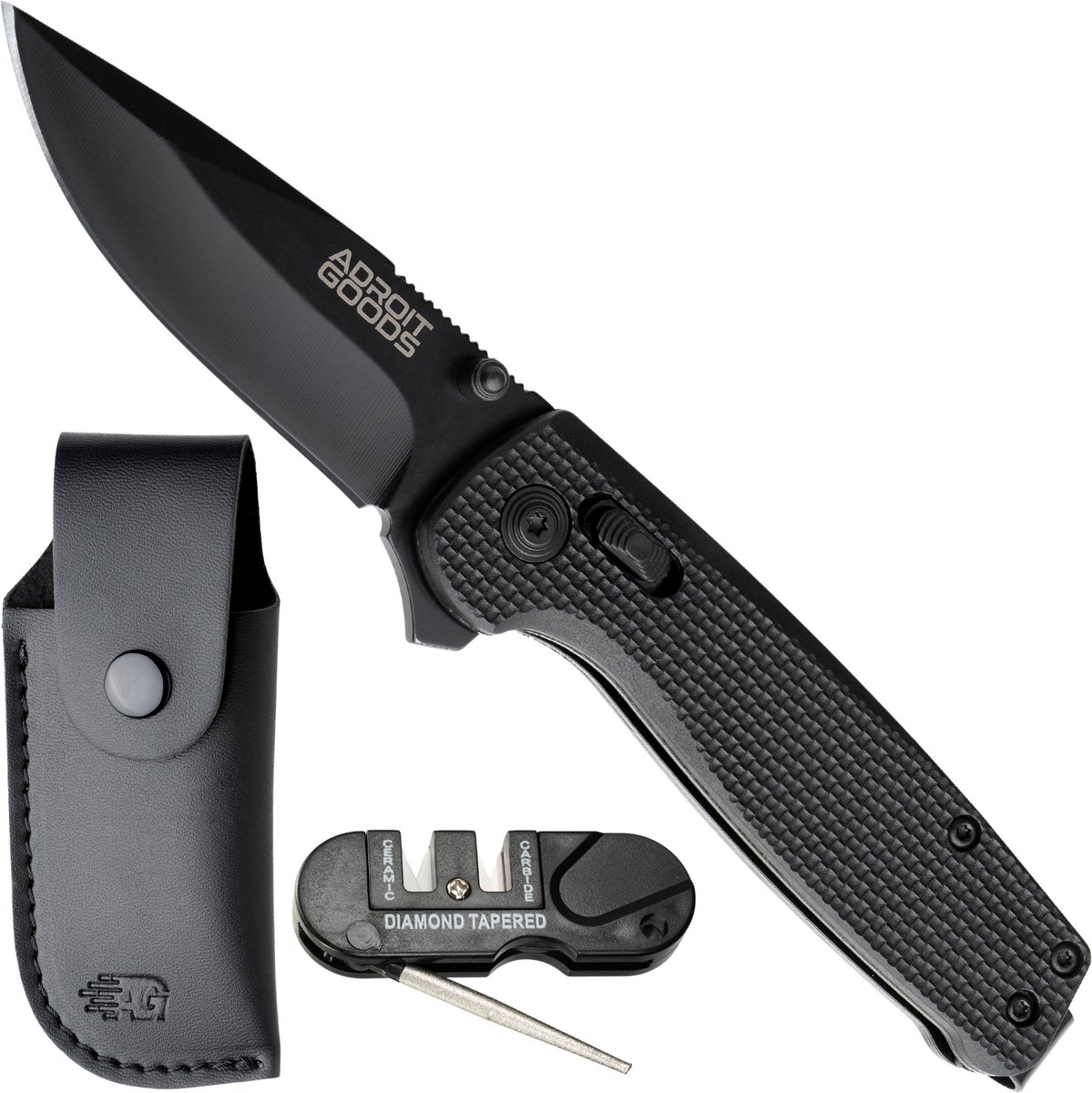 AdroitGoods Survival Zakmes Outdoor - G10 Handvat & D2 Staal - Zwart