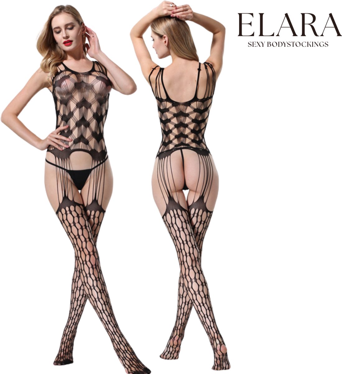Elara - Andrea - Bodystocking Erotische Lingerie met Open Kruis - Catsuit - S t/m XL - Sexy Dames Lingerie - Bodysuit