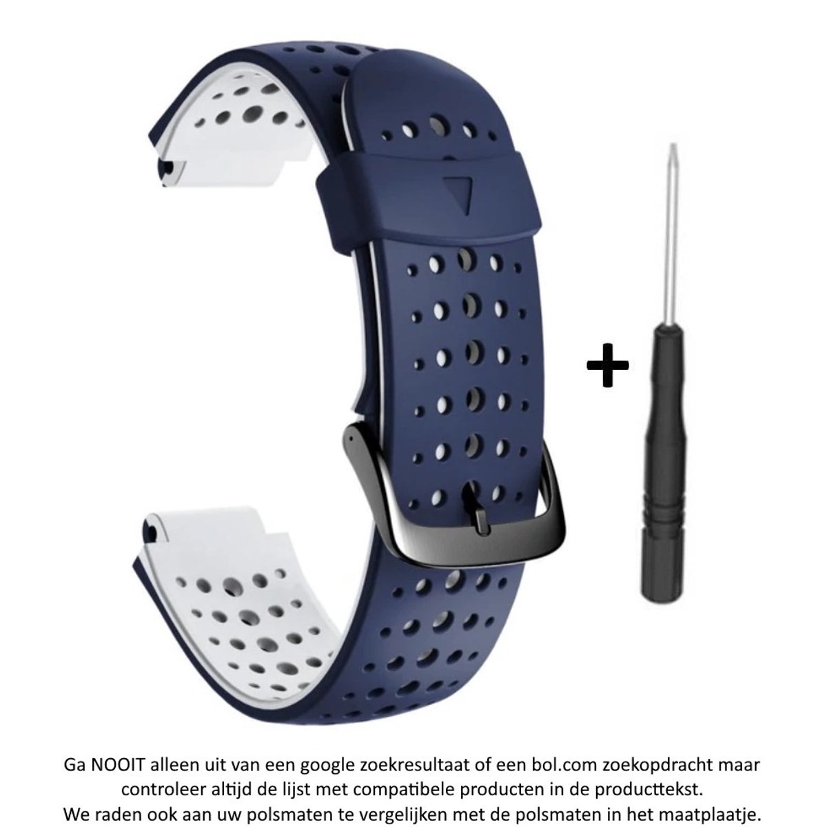 Blauw Wit siliconen horlogebandje geschikt voor de Garmin Forerunner 220, 230, 235, 620, 630, 735XT, Approach S20, S5 S6 - horlogeband - polsband - strap - siliconen - rubber