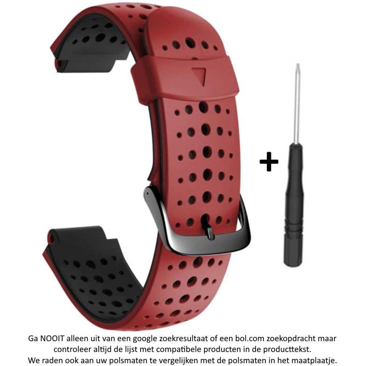 Rood Zwart siliconen horlogebandje geschikt voor de Garmin Forerunner 220, 230, 235, 620, 630, 735XT, Approach S20, S5 S6 - Maat: zie maatfoto - horlogeband - polsband - strap - siliconen - rubber