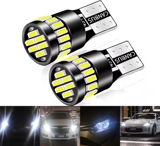 Twee witte CANBUS LED-lampen met 26 SMD's, type T10.