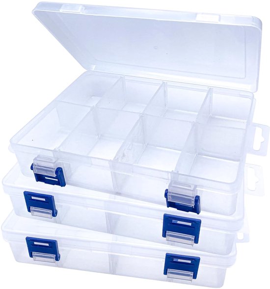 Boîte de rangement transparente avec compartiments réglables - 3 pièces - plastique - organisateur