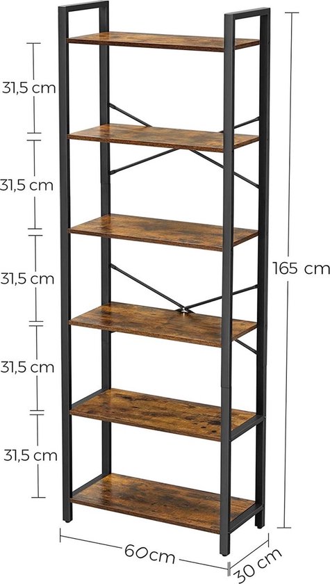 Boekenkast - Boekenkast industrieel - Boekenkastje - Boekenrek - IN.HOMEXL - Zents - 6 Lagen - Boekenkasten Bruin/Zwart 60x27x165cm