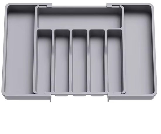 Tiroir à couverts extensible avec 8 compartiments - Bestekbak réglable pour Cuillères, Fourchettes, Couteaux - Organiseur de tiroir de cuisine - 33,5 / 57 x 38 x 5 cm - Range-couverts de Cuisine - Plastique - Grijs