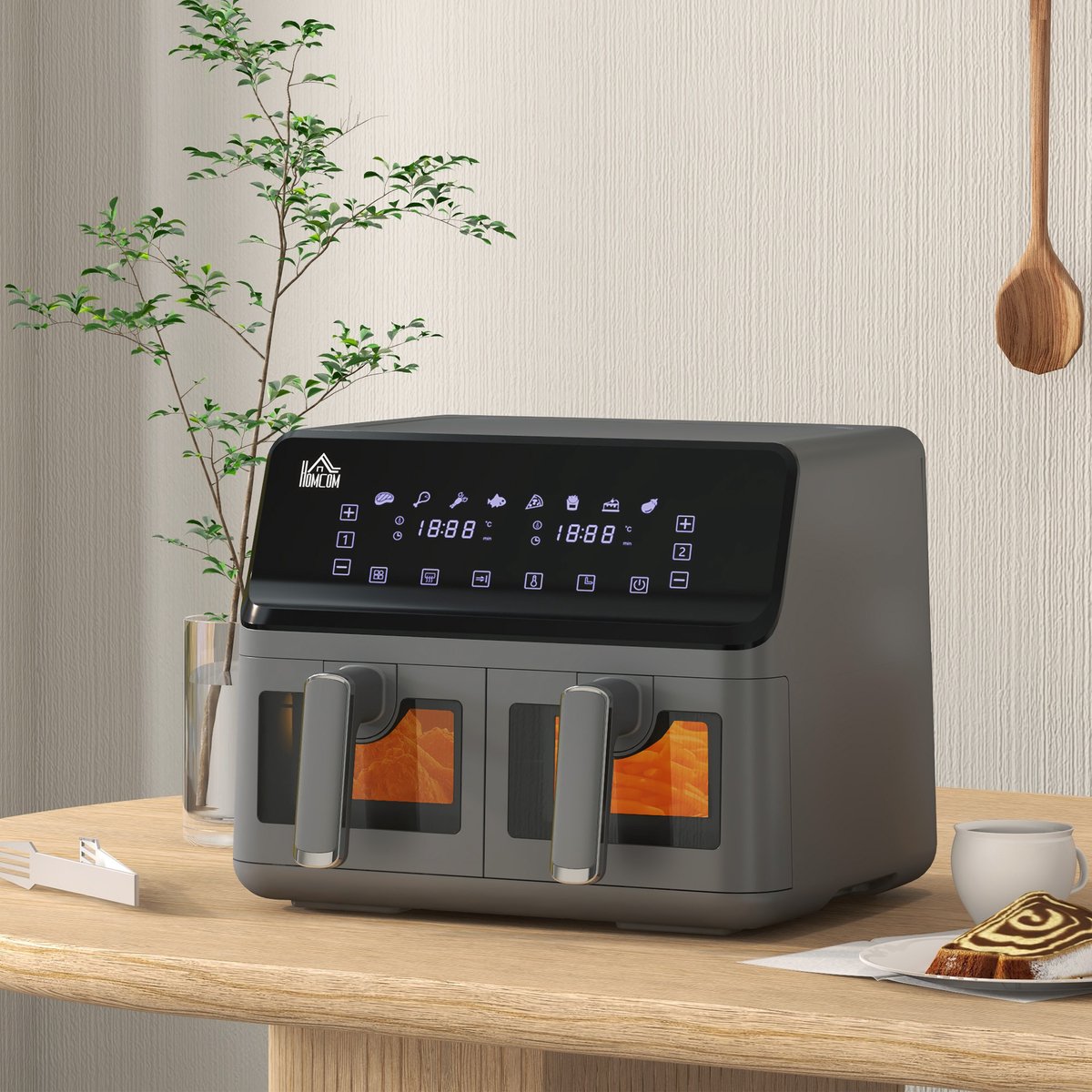 Afbeelding 3 van HOMCOM-Airfryer-Staal-38,5x38x30,5cm-Grijs