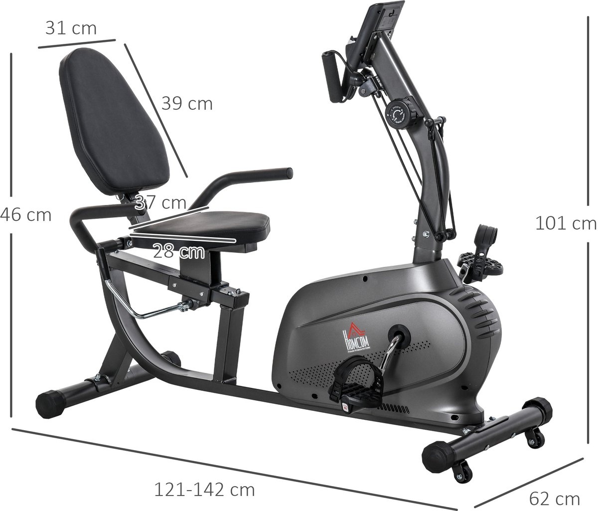 HOMCOM Magnetische Hometrainer 121x62x101cm Zwart - afbeelding 3