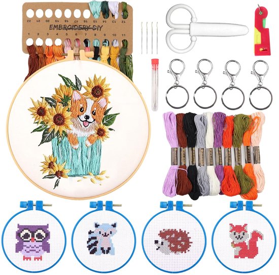 kruissteekset-voor-kinderen-borduurset-met-bosdieren-5-stuks-bol