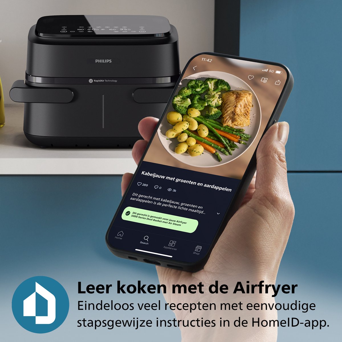 Philips 1000 Series Dual Basket Airfryer - NA150/00 - Dubbele Mand - Flexible Basket - 7.1L - Tot 5 Personen — afbeelding 4