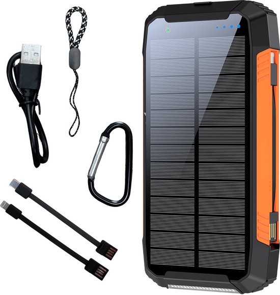 SimpSune - Solar Powerbank - 41000mAh - Ingebouwde Kabels - Powerbank Zonneenergie - Grote capaciteit - Solar Charger - Wireless charger - Powerbank Iphone - Samsung - USB C - Zaklamp - Noodpakket - Snellader - Meerdere Apparaten