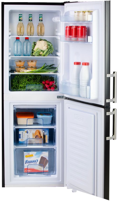 DOMO DO91307C koelvriescombinatie mat zwart 138L energiezuinig stil 40dB 3 glazen leggers 3 lades