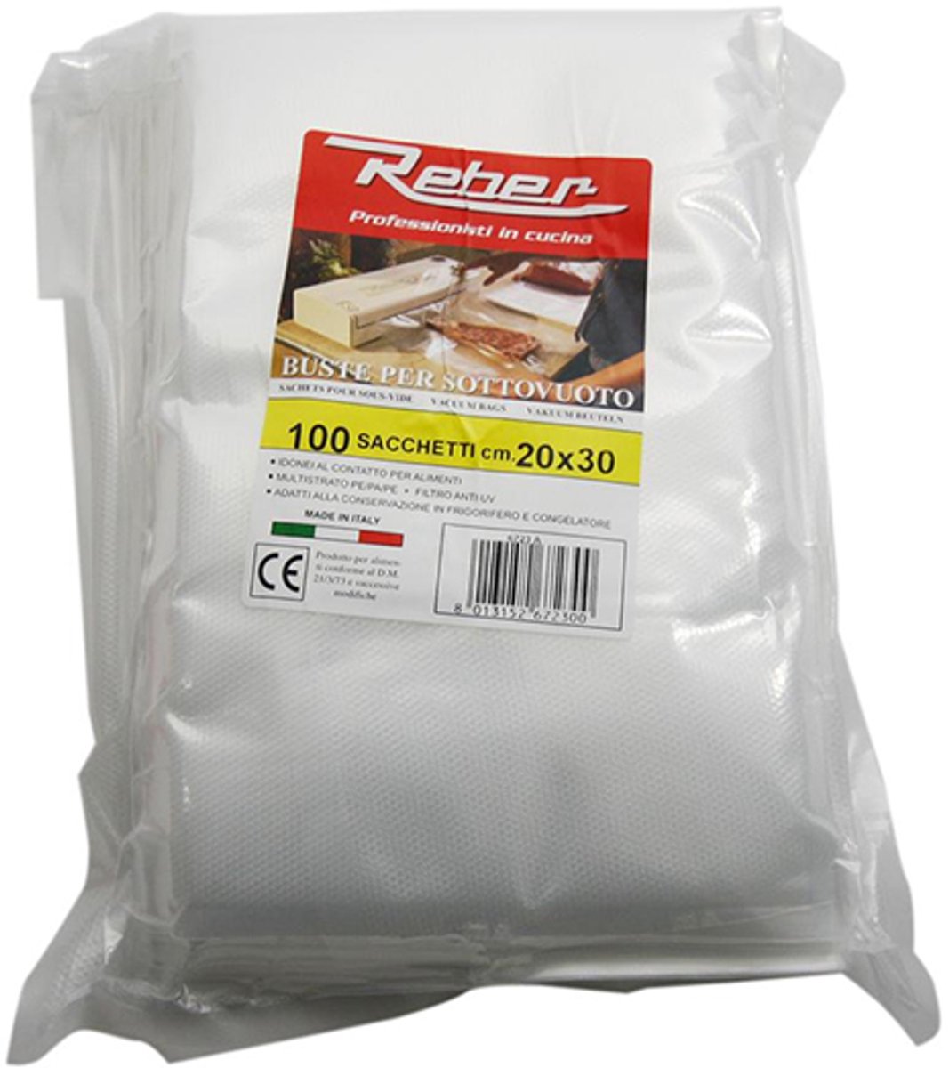 set van 100 zakken 20x30 voor vacuümverpakkingsmachine 9701n en 9700n - reber - 6723a