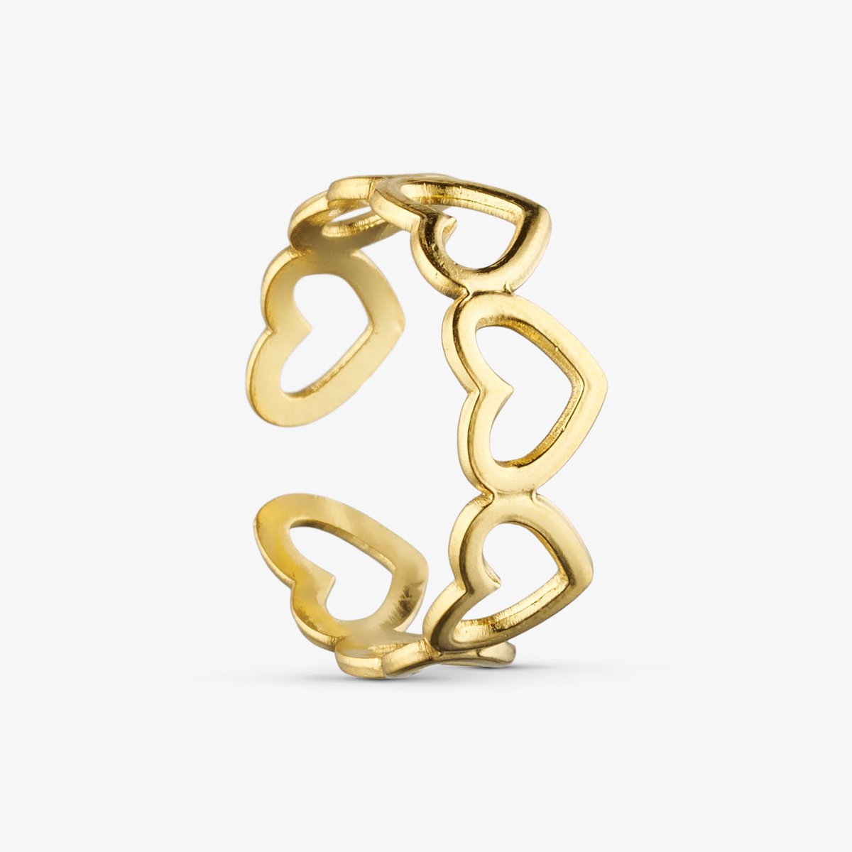 Wolff jewelry - Love Heart - Ring - Verstelbaar- Gold Plated - Verguld - Goudkleurig - Waterproof - Dames - Cadeau - dochter - vrouw – vriendin – moeder - verjaardag