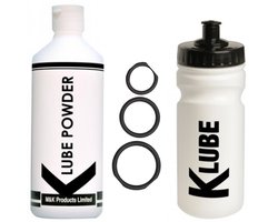 K Lube Poeder voor 20 Liter Glijmiddel met K Lube Shaker (Bidon) + Rubber Cockring Set
