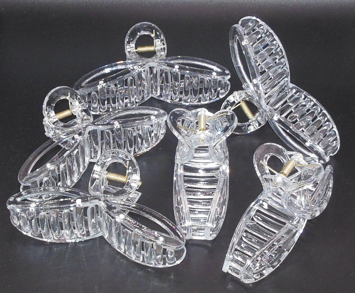 6 grote haarklemmen 11 cm lus-vorm transparant