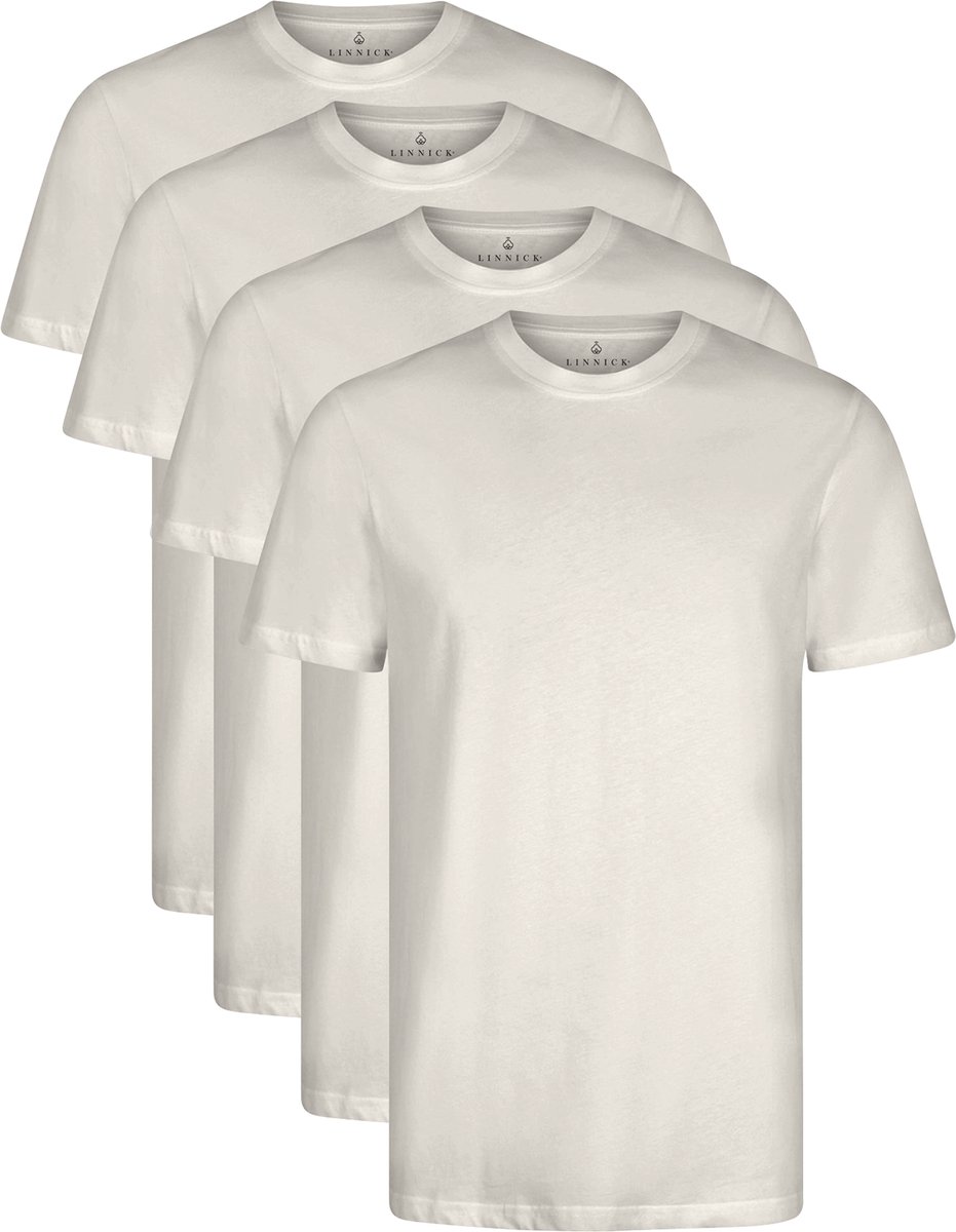 LINNICK Long Fit T-Shirt 4 Pack - Ronde Hals - Korte Mouw - T Shirt Heren - 100% Katoen - Longfit T Shirt Heren - Beige - Maat XL - Set van 4
