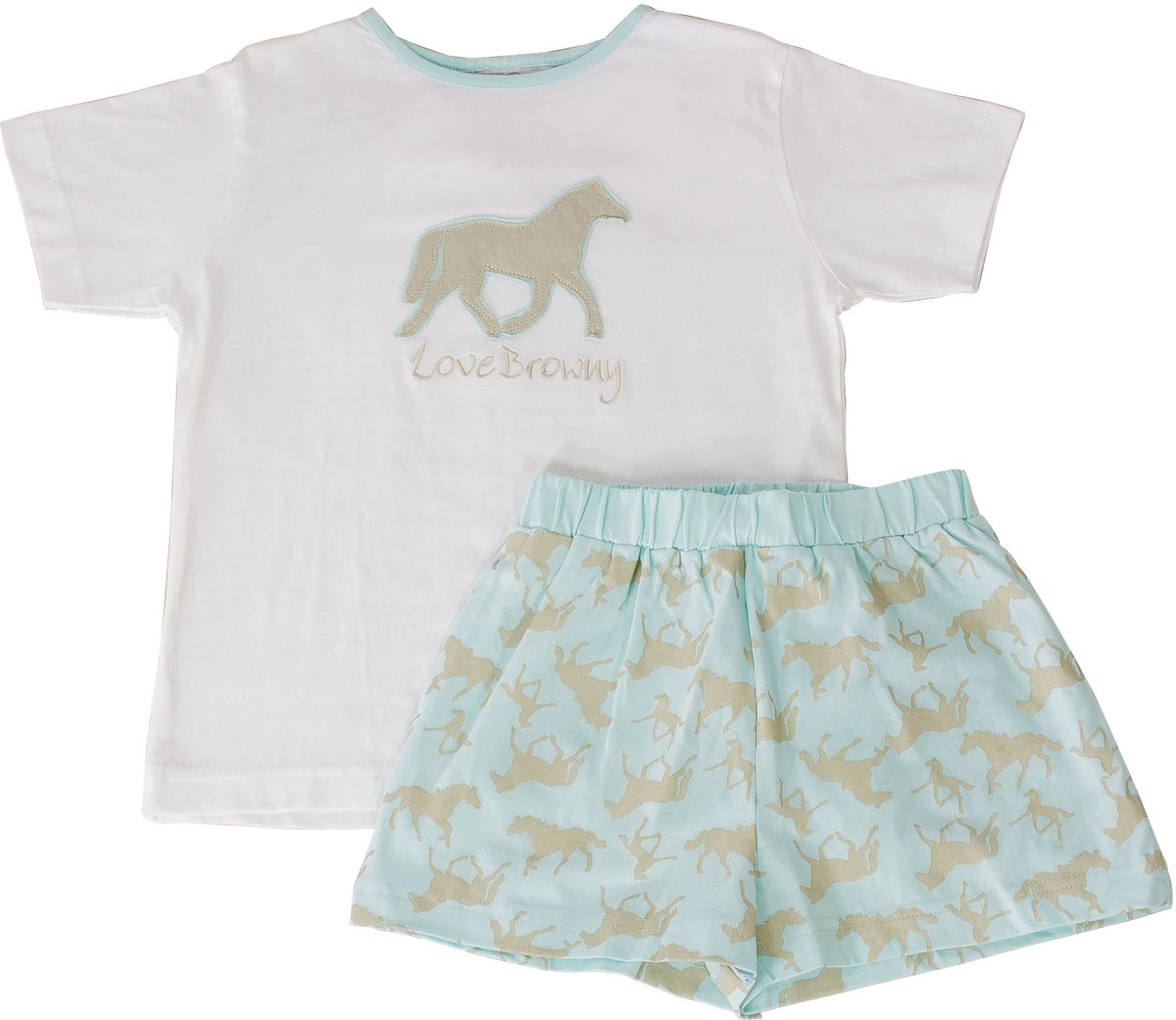 AnnaRebella Meisjes Shortama - 100% Katoen - Licht Bluaw - Maat 140