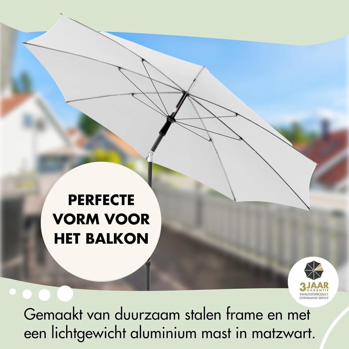 Ronde balkonparasol Rethink 200cm donkergrijs - Duurzaam en kantelbaar met hoes