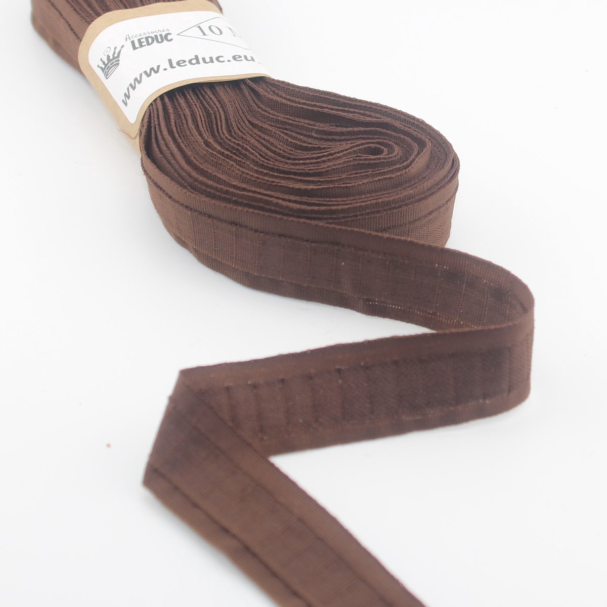 10 Meter GEKLEURDE GORDIJNBAND/RUFLETTE, Breedte 23mm, Zonder Plooien, Plooiband/Zoomband, Kleur BRUIN
