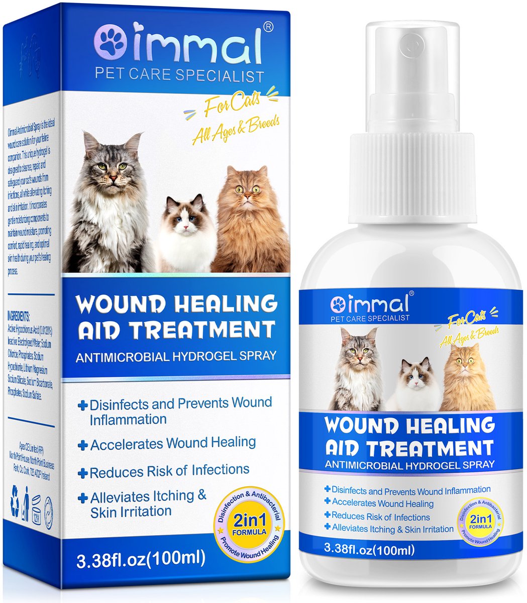 WOUND HEALING AID TREATMENT - wondspray voor de kat - desinfecteert en voorkomt ontsteking - bevordert wondherstel - reduceert infectie risico - verlicht jeuk en huid irritatie - 100 ml