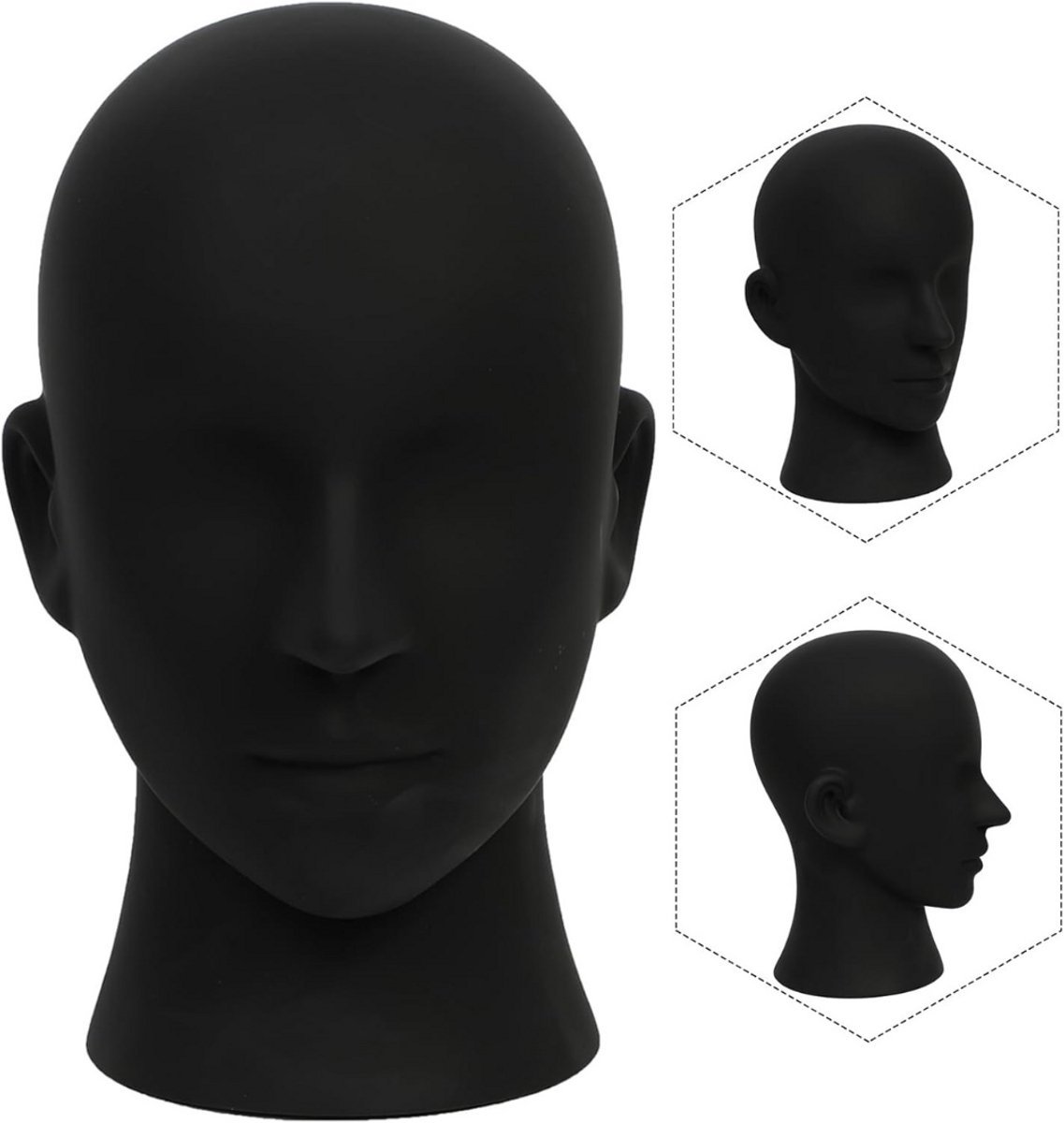 Thuys – Paspop Hoofd – Mannequin Hoofd – 28cm x 13cm x 54cm – Matzwart