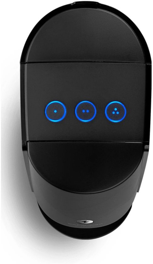 Bovenkant van de zwarte SodaStream E-Terra met drie blauwe verlichte knoppen.