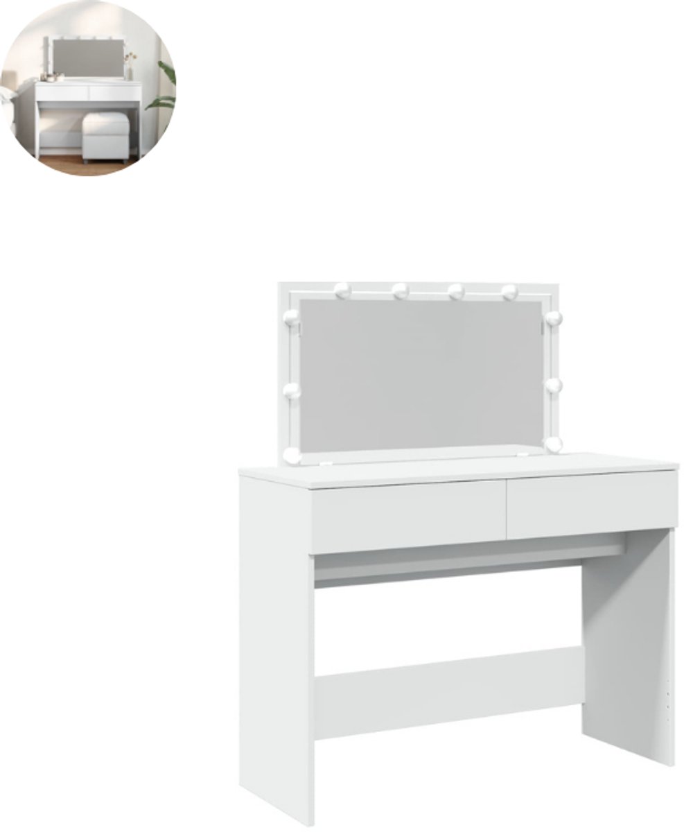 GranMaison Kaptafel - met spiegel en verlichting - Make up tafel - Make up - Toilettafel - Met lades - Wit