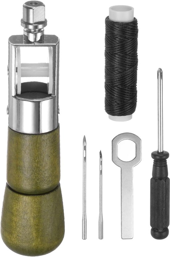 Set van 5 Houten Handvat Priem Gatenpons Naaien Stiksels Priem Gereedschap Schoenreparatie Haak voor Leer, Kleding, Papier Ambachten, enz