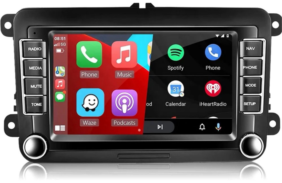 Navigatiesysteem auto met scherm - autoradio geschikt voor CarPlay en Android auto - bluetooth radio - geschikt voor Volkswagen Polo 2009-2013