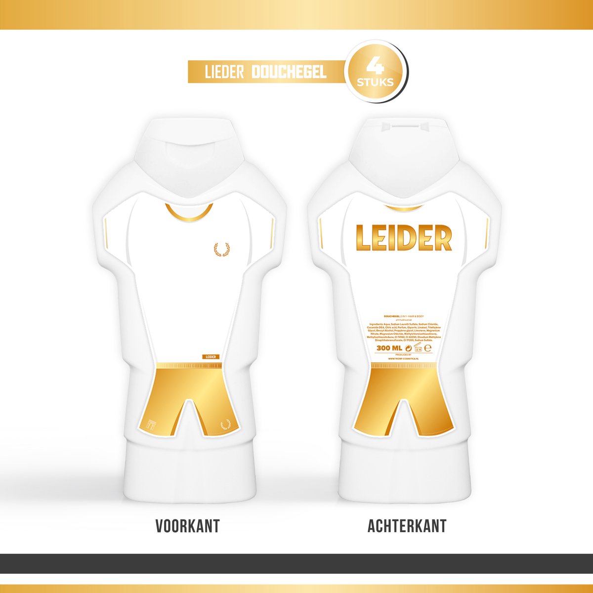 Douchegel "Leider" - 4 stuks - | Prijs - Cadeau - Toernooi - Showergel - Shower gel - Voetbal - Prijzen