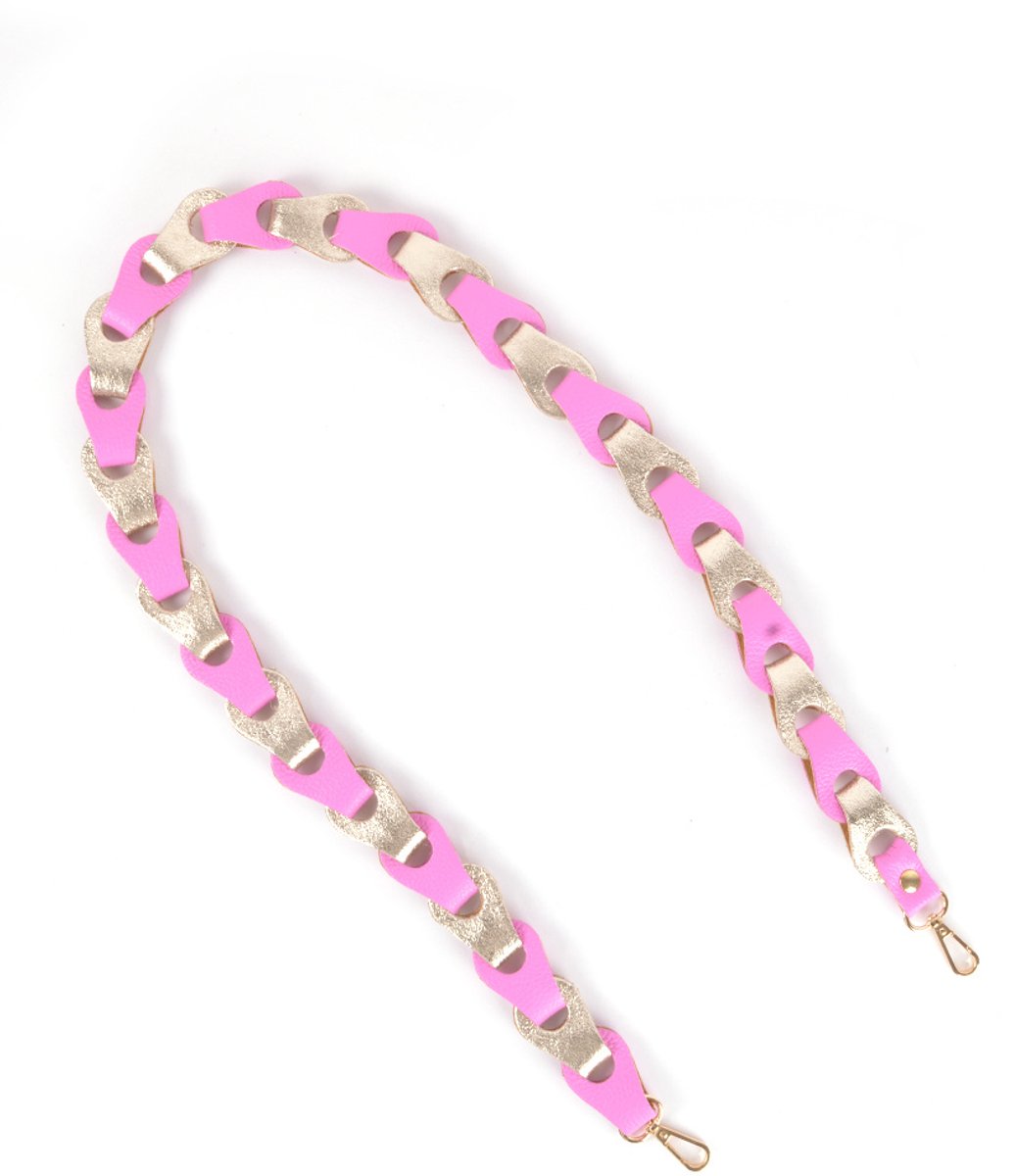 Roze Gouden Gevlochten Leren Tashengsel - Bagstrap - Telefoon hengsels - Tassen hengsel - Roze Leer & Metallic Goud - Leder - Bagstraps
