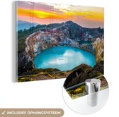 MuchoWow® Glasschilderij 90x60 cm - Schilderij acrylglas - Kleurrijke afbeelding van het Nationaal park Crater Lake in de VS - Foto op glas - Schilderijen