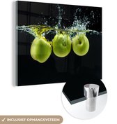 MuchoWow® Peinture sur Verre - Pommes - Fruits - Water - Zwart - Vert - 80x60 cm - Peintures sur Verre Peintures - Photo sur Glas