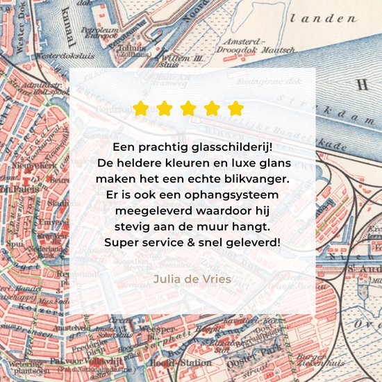 MuchoWow® Glasschilderij - Illustratie van een stadsplattegrond van Amsterdam - 90x60 cm - Acrylglas Schilderijen - Foto op Glas - MuchoWow