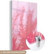 MuchoWow® Glasschilderij 20x30 cm - Schilderij acrylglas - Planten - Bladeren - Roze - Foto op glas - Schilderijen