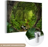 MuchoWow - Glasschilderij - Schilderij glas - Jungle - Rivier - Boom - Groen - Stenen - Foto op glas - Acrylglas - Schilderijen woonkamer - 30x20 cm - Wanddecoratie - Muurdecoratie
