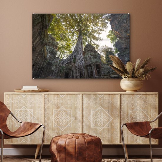 Arbres du temple Ta Prohm à Angkor Wat Plexiglass 90x60 cm - Tirage photo sur Glas (décoration murale plexiglas)