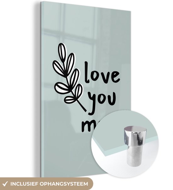 Canvas schilderijen woonkamer - Moederdag cadeau met quote love you mom Grijs met tak - 40x60 cm