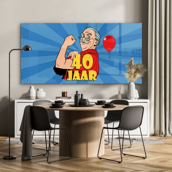 MuchoWow® Peinture sur verre 160x80 cm - Peinture sur verre acrylique - Anniversaire - 40 ans anniversaire homme - Blauw - Photo sur verre - Peintures